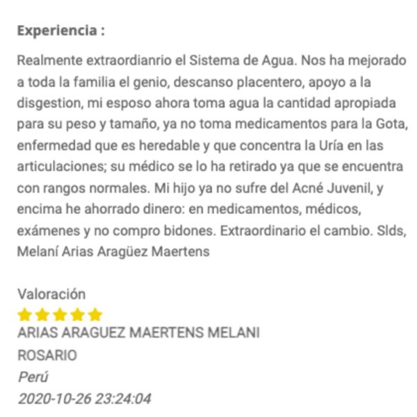 Testimonio 2 Filtro Purificador de Agua PiWater Nikken